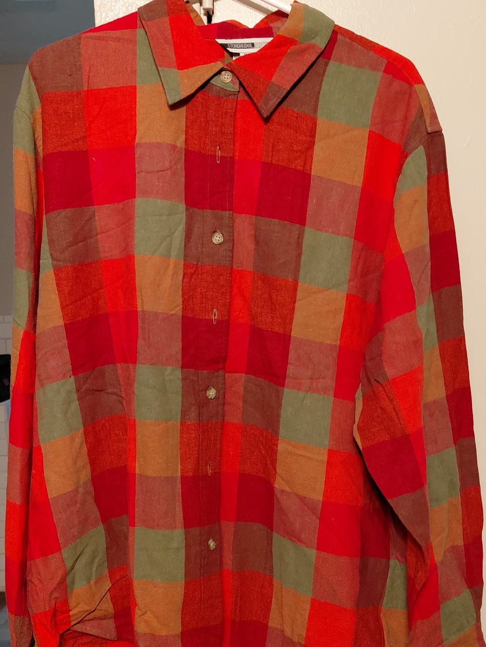 Women's Red Plaid Button-Down Shirt - Casual Fall Shirt